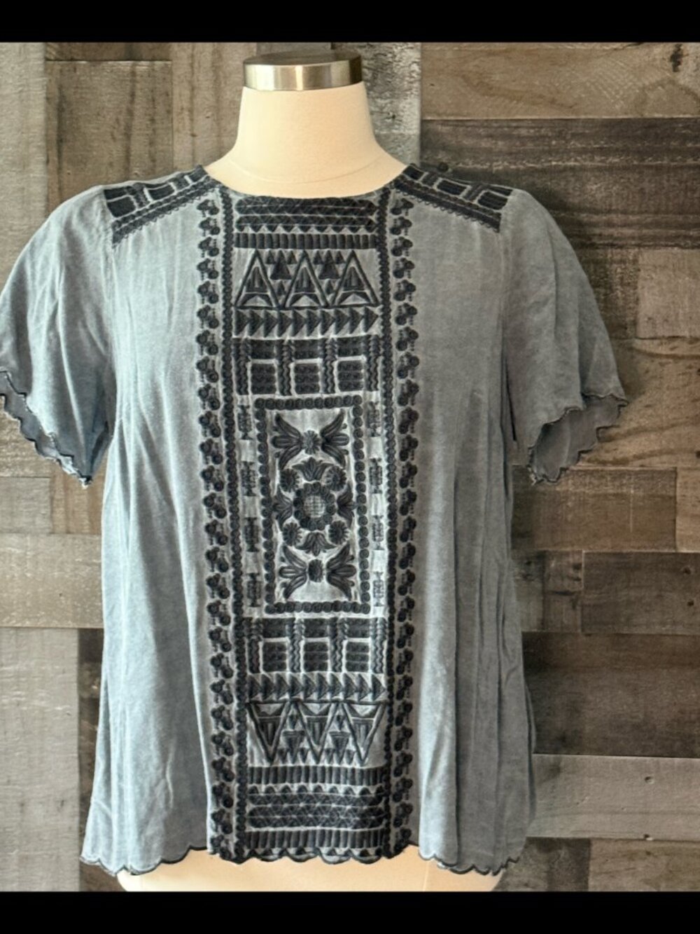 Gray fiesta top xlarge festival boho floral embroidery summer party resortwear
